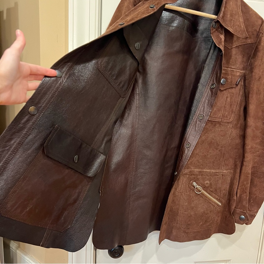 Vintage Brown Suede 100% Genuine Leather Jacket Made in Spain Women's Large - Picture 6 of 13